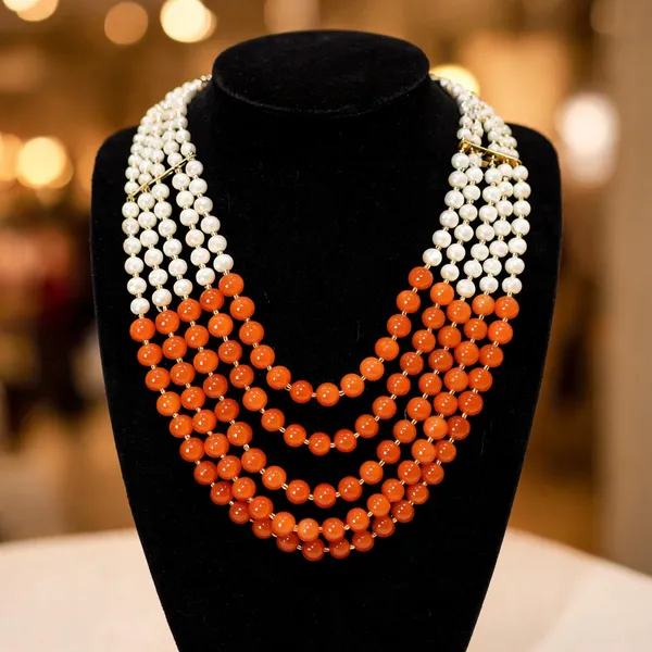 White_And_Orange_Layered_Necklace_Alloy_For_Unisex_Pack_Of_1