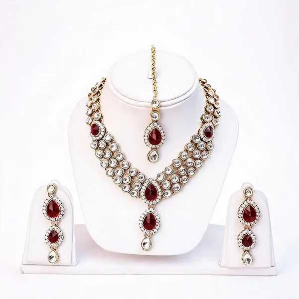 Maroon_And_White_Jewellery_Set_Alloy_For_Women_Pack_Of_1