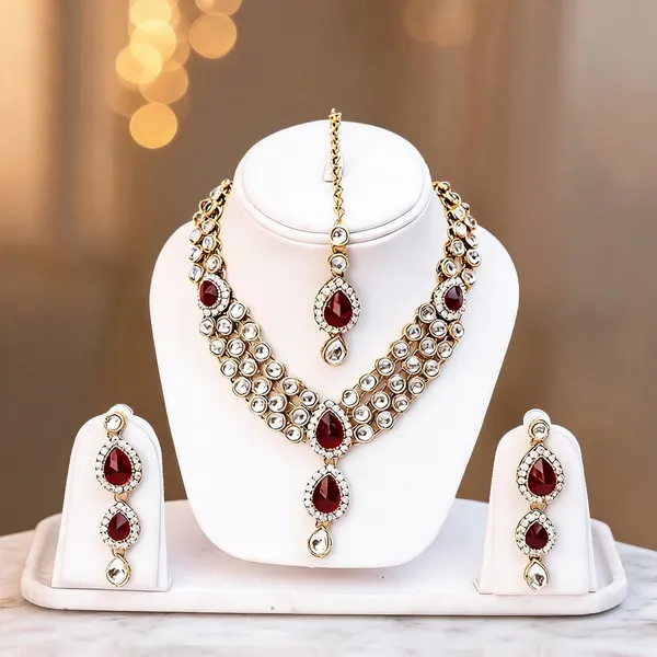 Maroon_And_White_Jewellery_Set_Alloy_For_Women_Pack_Of_1