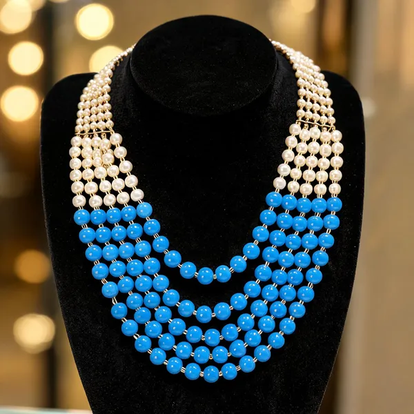 White_And_Blue_Layered_Necklace_Alloy_For_Unisex_Pack_Of_1