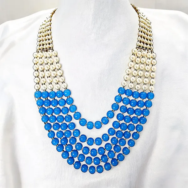 White_And_Blue_Layered_Necklace_Alloy_For_Unisex_Pack_Of_1
