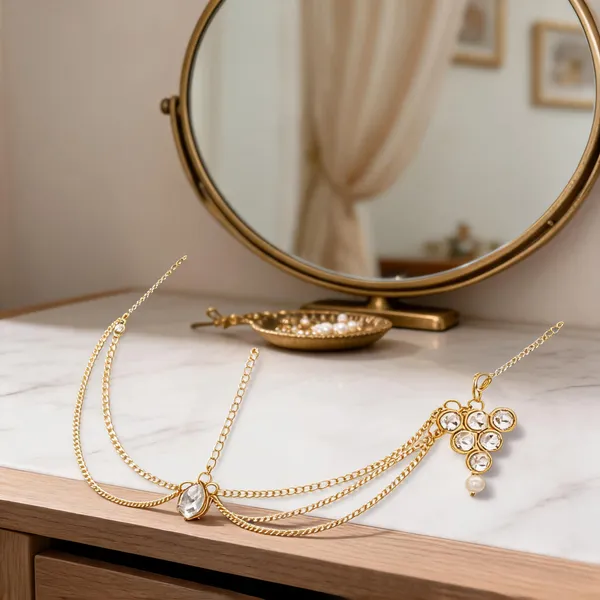 White_And_Gold_Matha_Patti_Alloy_For_Women_Pack_Of_1