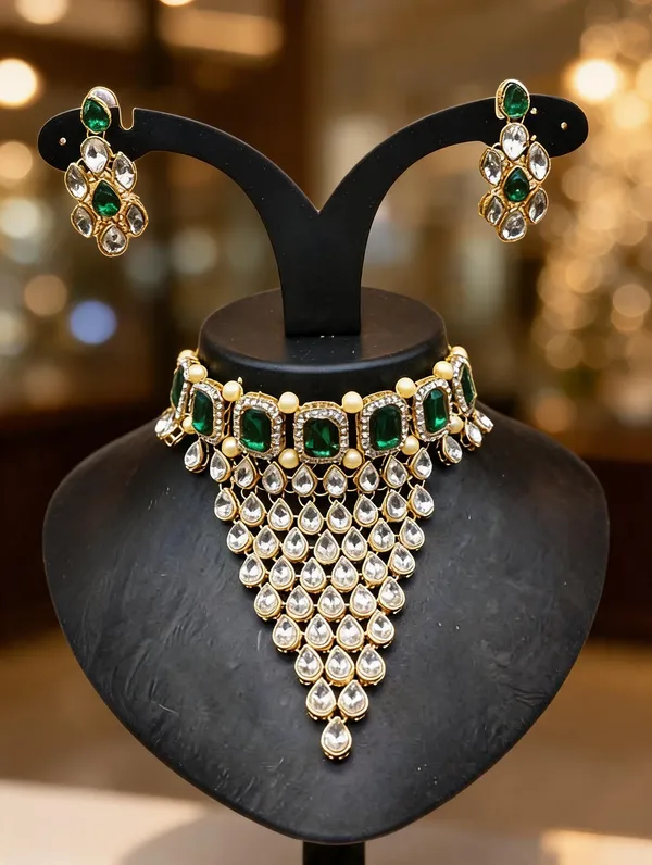 Green_And_White_Jewellery_Set_Alloy_For_Women_Pack_Of_1