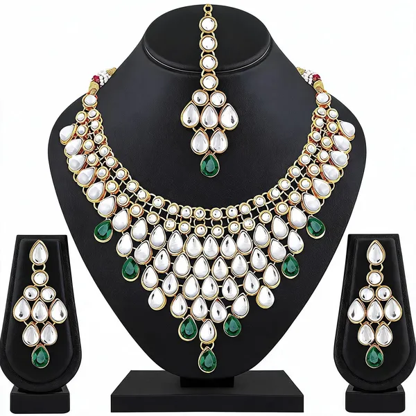 Green_And_White_Jewellery_Set_Alloy_For_Women_Pack_Of_1