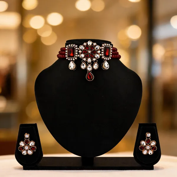 Maroon_And_White_Jewellery_Set_Alloy_For_Women_Pack_Of_1