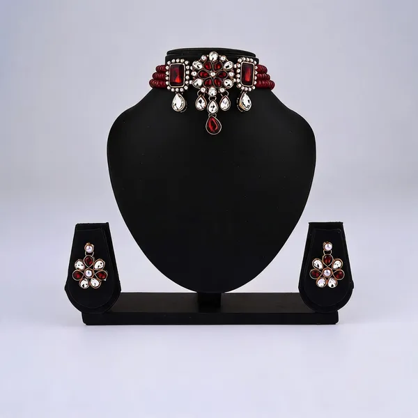 Maroon_And_White_Jewellery_Set_Alloy_For_Women_Pack_Of_1