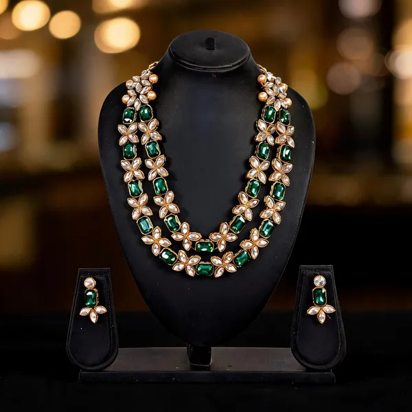Green_And_Silver_Jewellery_Set_Alloy_For_Women_Pack_Of_1