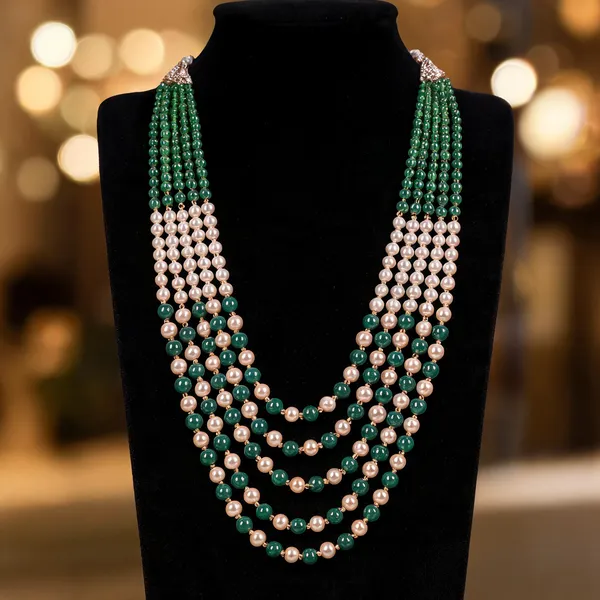 White_And_Green_Layered_Necklace_Alloy_For_Unisex_Pack_Of_1