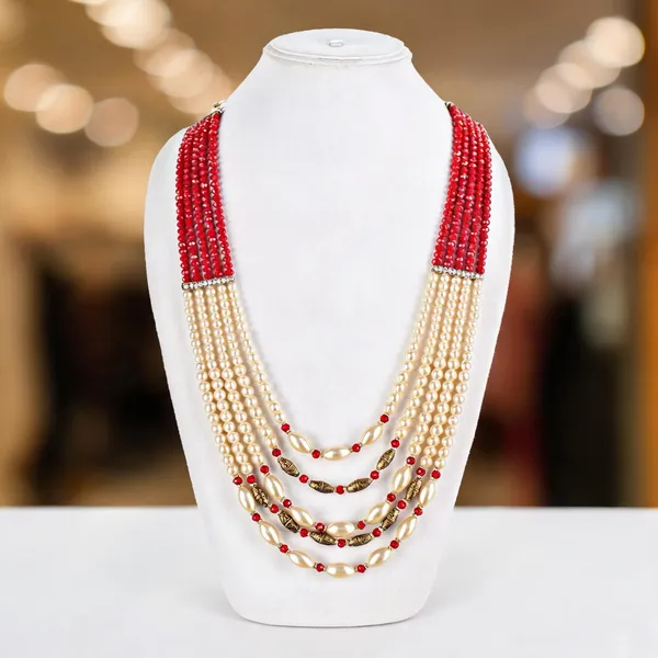 Red_And_White_Layered_Necklace_Alloy_For_Unisex_Pack_Of_1