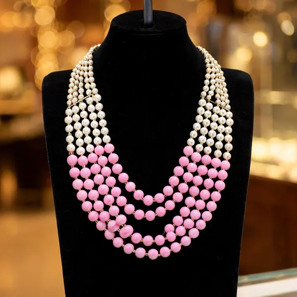 White_And_Pink_Layered_Necklace_Alloy_For_Unisex_Pack_Of_1