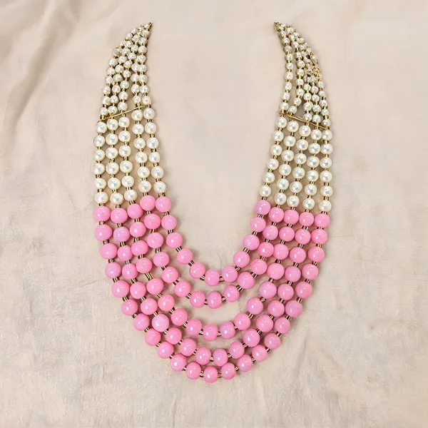 White_And_Pink_Layered_Necklace_Alloy_For_Unisex_Pack_Of_1