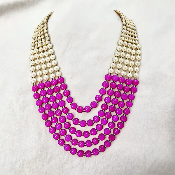 White_And_Purple_Layered_Necklace_Alloy_For_Unisex_Pack_Of_1