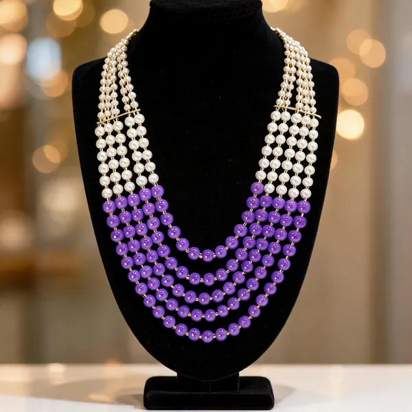 White_And_Purple_Layered_Necklace_Alloy_For_Unisex_Pack_Of_1