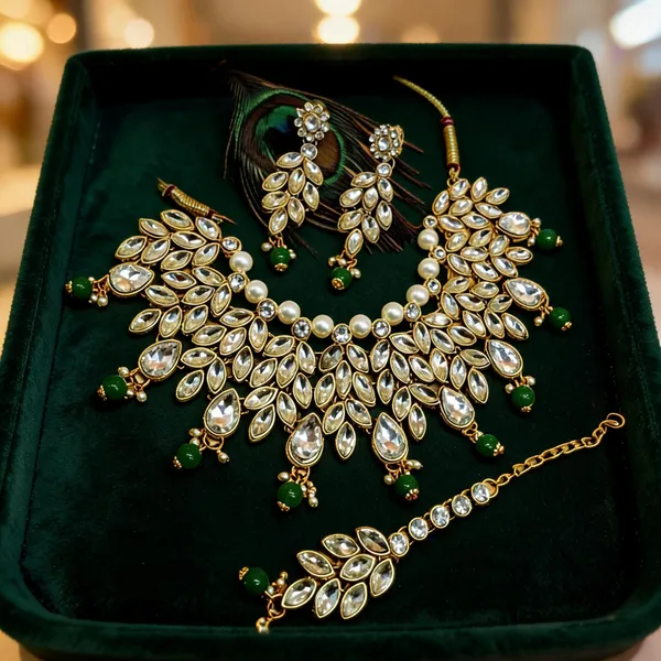 Green_And_White_Jewellery_Set_Alloy_For_Women_Pack_Of_1