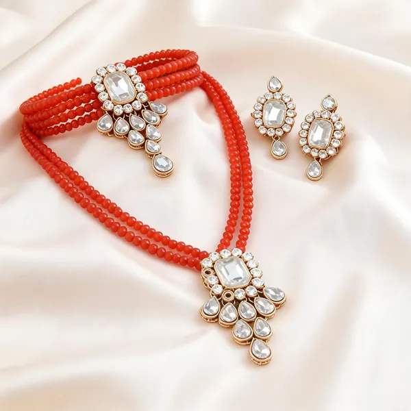 Orange_And_White_Jewellery_Set_Alloy_For_Women_Pack_Of_1
