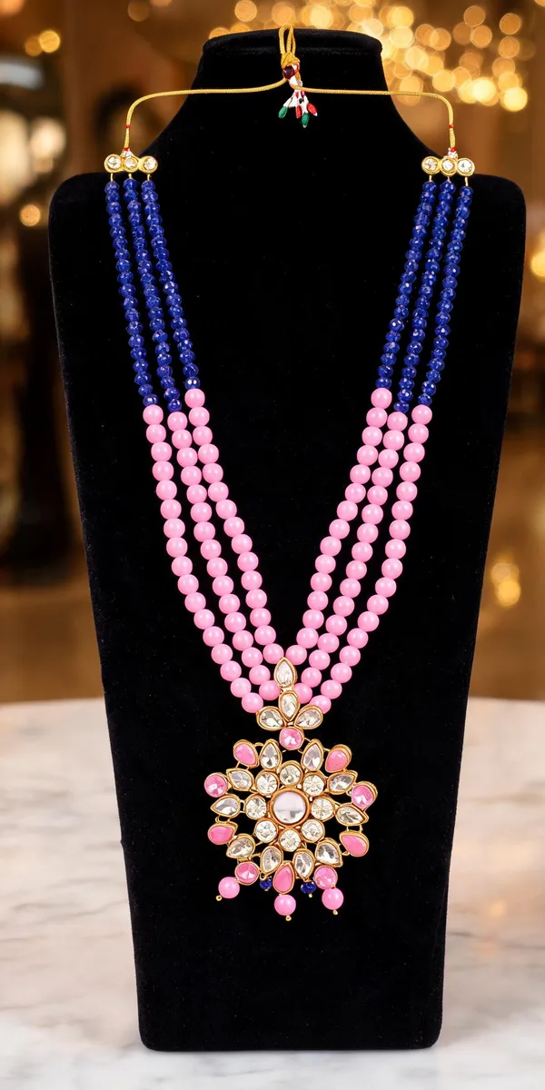Pink_And_Blue_Layered_Necklace_Alloy_For_Unisex_Pack_Of_1