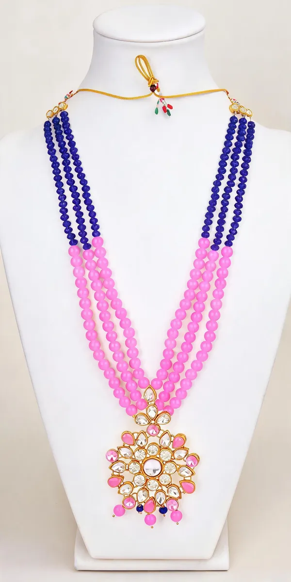 Pink_And_Blue_Layered_Necklace_Alloy_For_Unisex_Pack_Of_1