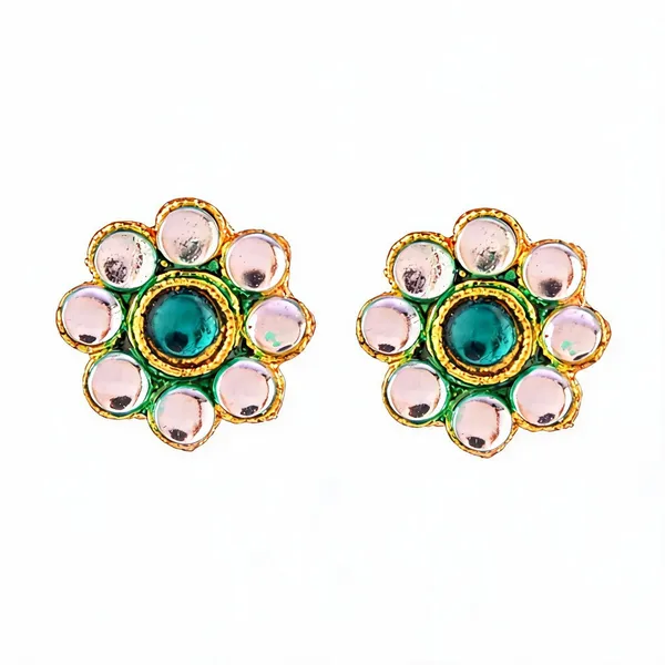Green_And_White_Earrings_Alloy_For_Unisex_Pack_Of_2