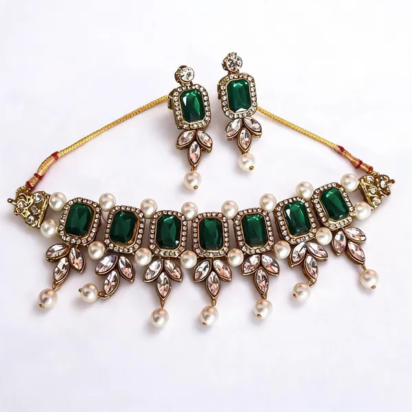 Green_And_White_Jewellery_Set_Alloy_For_Women_Pack_Of_1