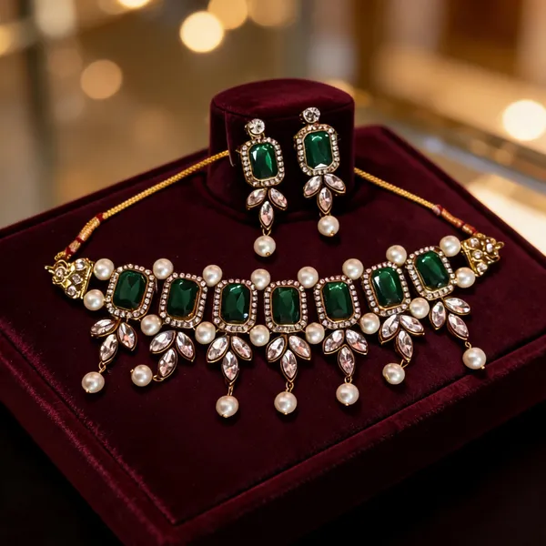 Green_And_White_Jewellery_Set_Alloy_For_Women_Pack_Of_1