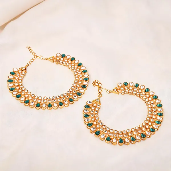 Green_And_White_Anklet_Alloy_For_Women_Pack_Of_1