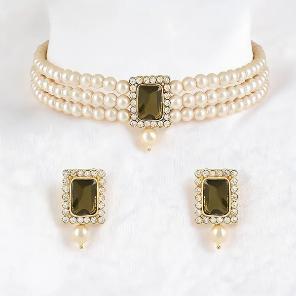 Green_And_White_Jewellery_Set_Alloy_For_Women_Pack_Of_1