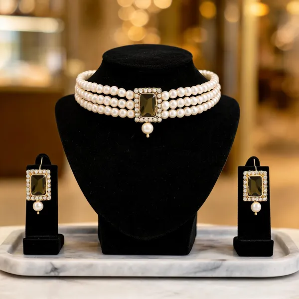 Green_And_White_Jewellery_Set_Alloy_For_Women_Pack_Of_1