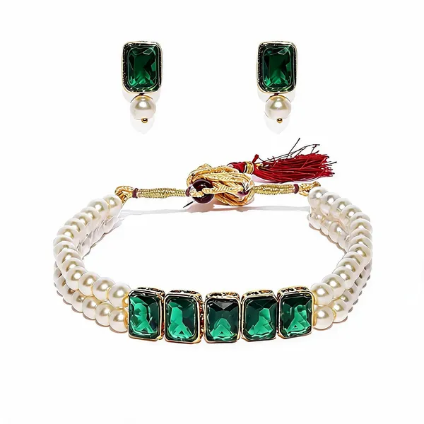 Green_And_White_Jewellery_Set_Alloy_For_Women_Pack_Of_2