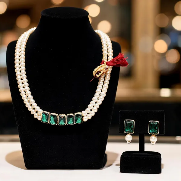 Green_And_White_Jewellery_Set_Alloy_For_Women_Pack_Of_2