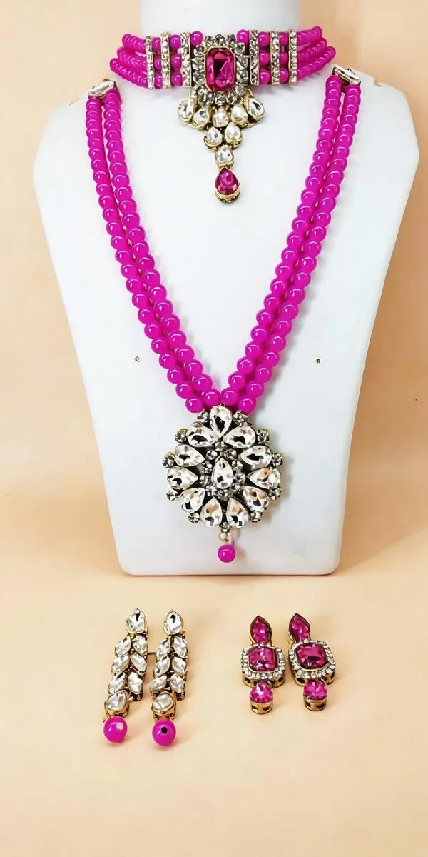 Pink_And_Silver_Jewellery_Set_Alloy_For_Women_Pack_Of_1