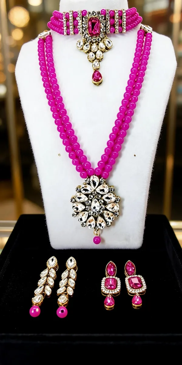 Pink_And_Silver_Jewellery_Set_Alloy_For_Women_Pack_Of_1