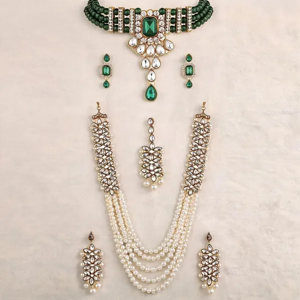 White_And_Green_Jewellery_Set_Alloy_For_Women_Pack_Of_1