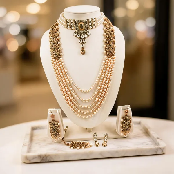 White_And_Beige_Jewellery_Set_Alloy_For_Women_Pack_Of_1