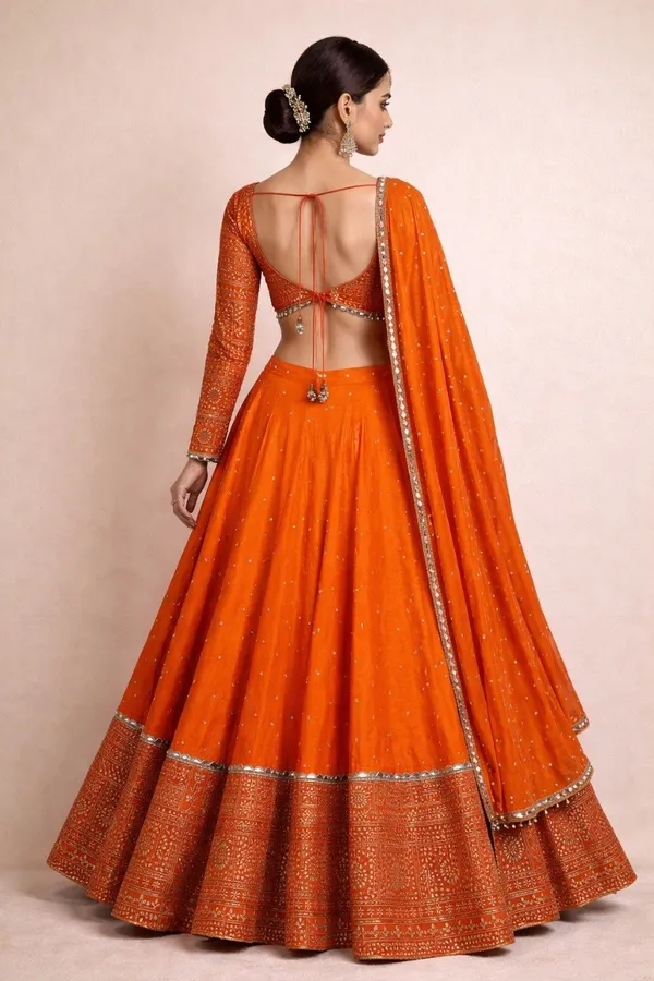 Orange_Cotton_Embellished_Lehenga_Choli_For_Women