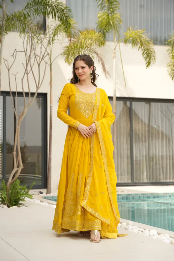 Yellow_Cotton_Embroidered_Anarkali_Kurta_Set_For_Women