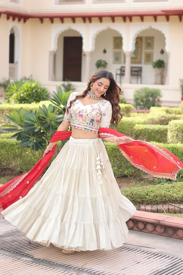 White_And_Red_Cotton_Embroidered_Anarkali_Lehenga_Choli_For_Women