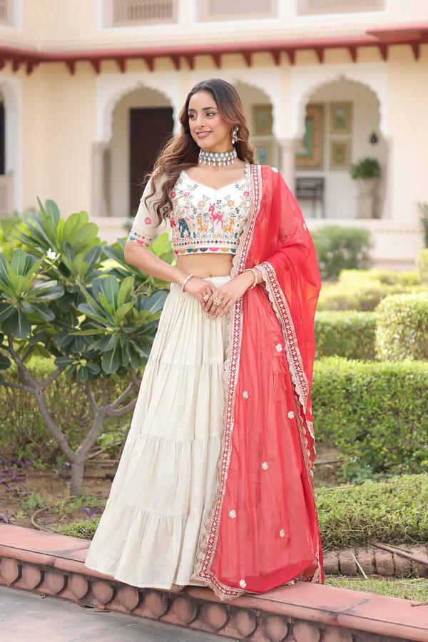 White_And_Red_Cotton_Embroidered_Anarkali_Lehenga_Choli_For_Women