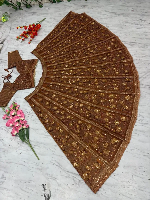 Brown_Golden_Cotton_Sequin_Embellished_Lehenga_Choli_For_Women