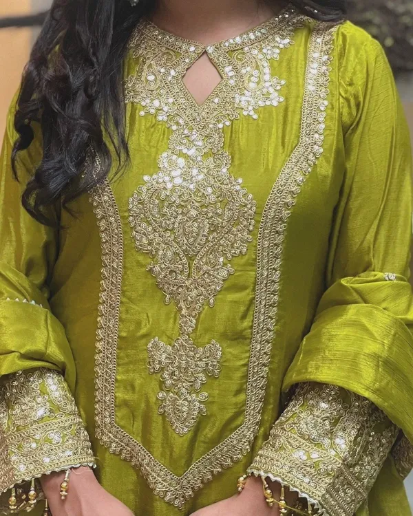 Olive_Green_Cotton_Gota_Patti_Embroidered_Suit_Set_For_Women