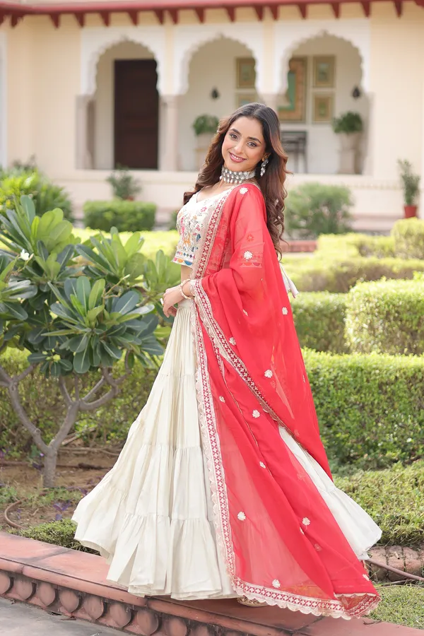 White_And_Red_Cotton_Embroidered_Anarkali_Lehenga_Choli_For_Women