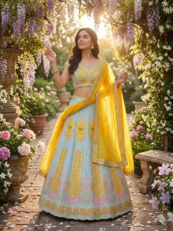 Sky_Blue_And_Yellow_Cotton_Embroidered_Lehenga_Choli_For_Women