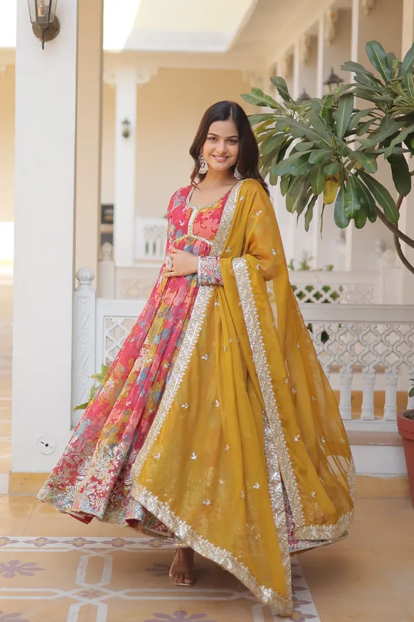 Yellow_Pink_Cotton_Embellished_Anarkali__Kurta_Set_For_Women