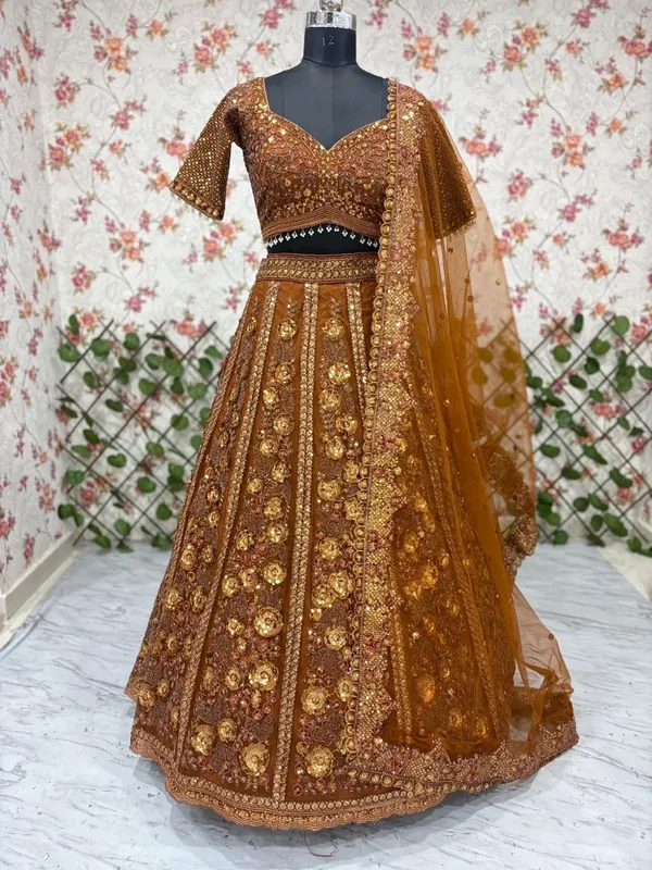 Brown_Golden_Cotton_Sequin_Embellished_Lehenga_Choli_For_Women