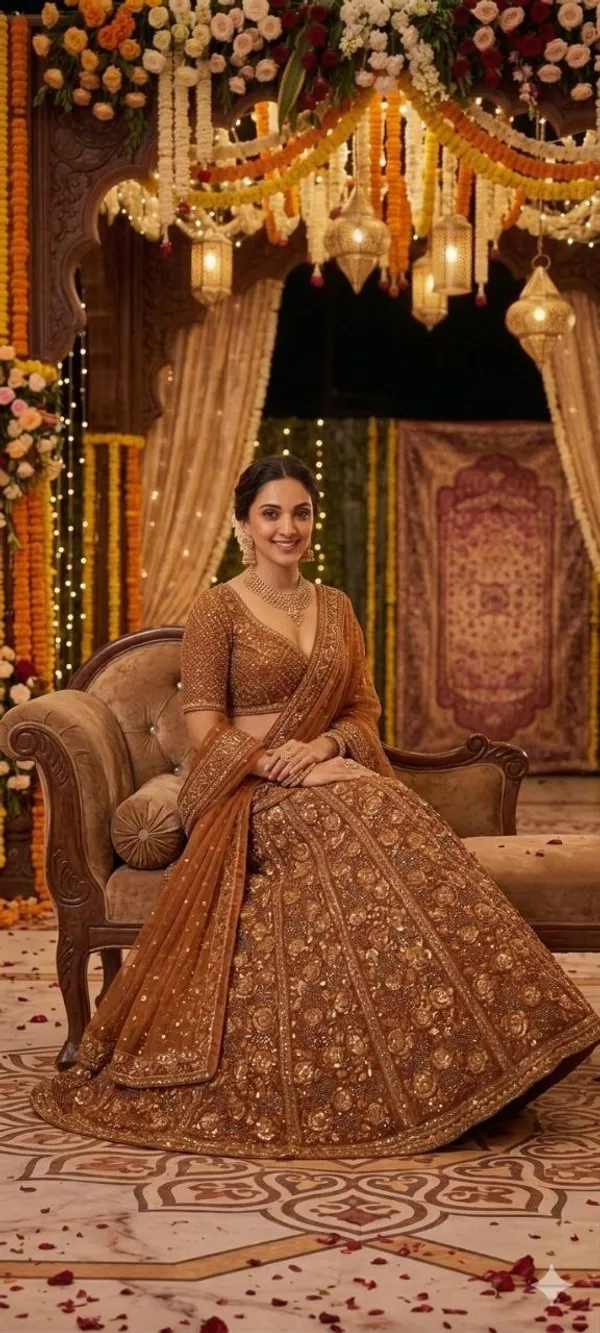 Brown_Golden_Cotton_Sequin_Embellished_Lehenga_Choli_For_Women