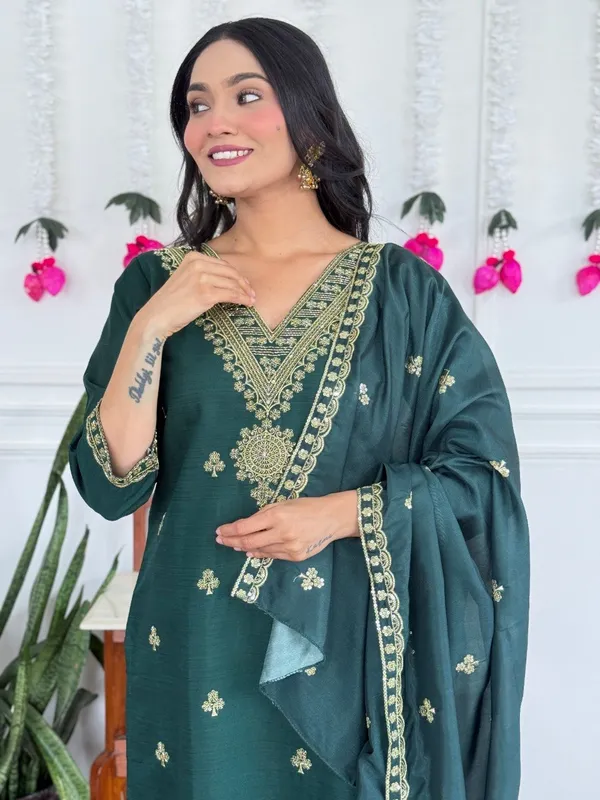Bottle_Green_Cotton_Golden_Embroidered_Salwar_Suit_Set_For_Women