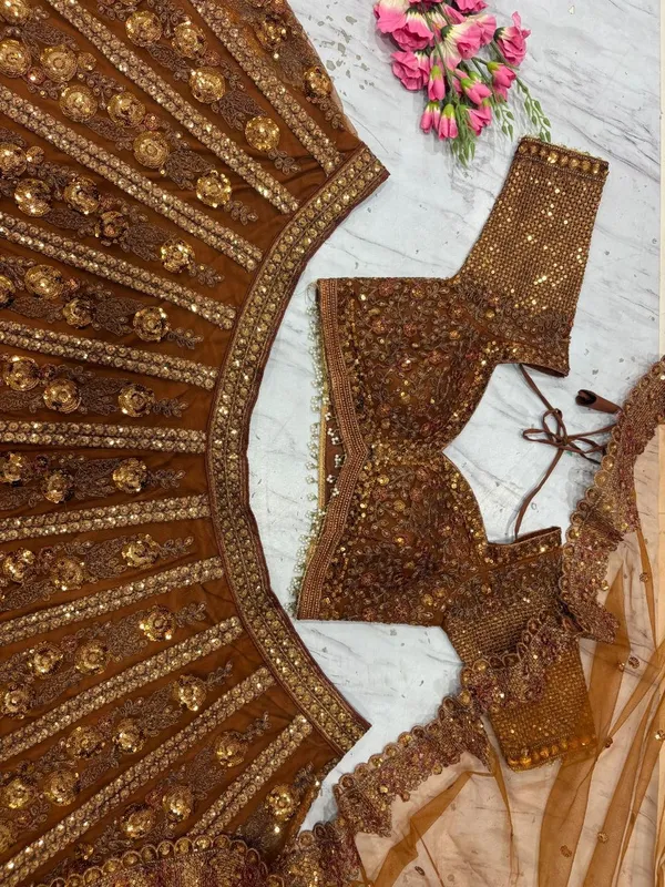 Brown_Golden_Cotton_Sequin_Embellished_Lehenga_Choli_For_Women