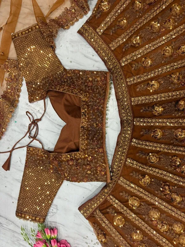 Brown_Golden_Cotton_Sequin_Embellished_Lehenga_Choli_For_Women