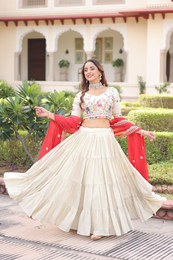 White_And_Red_Cotton_Embroidered_Anarkali_Lehenga_Choli_For_Women