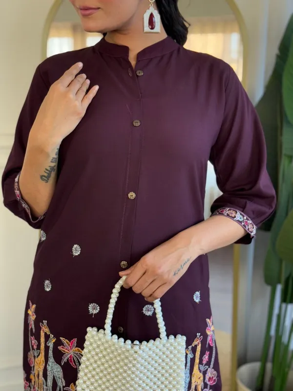 Burgundy_Cotton_Embroidered_Co-Ord_Set_For_Women