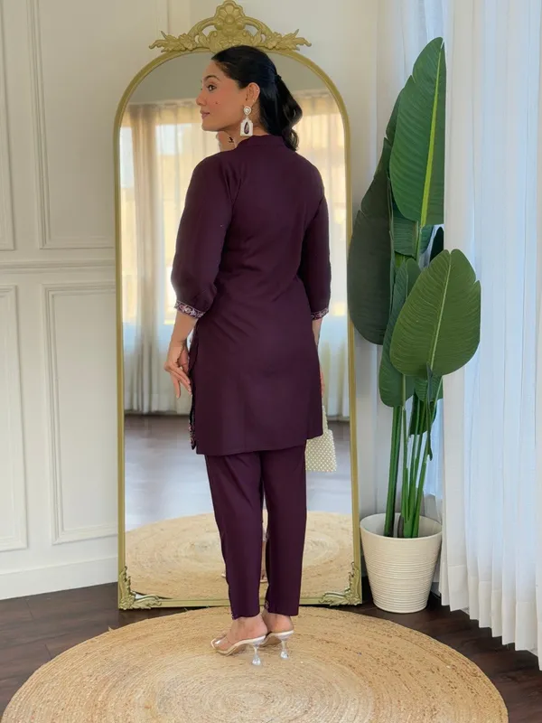 Burgundy_Cotton_Embroidered_Co-Ord_Set_For_Women